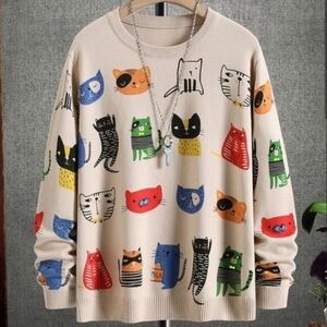 Colorful Cat Print Sweater